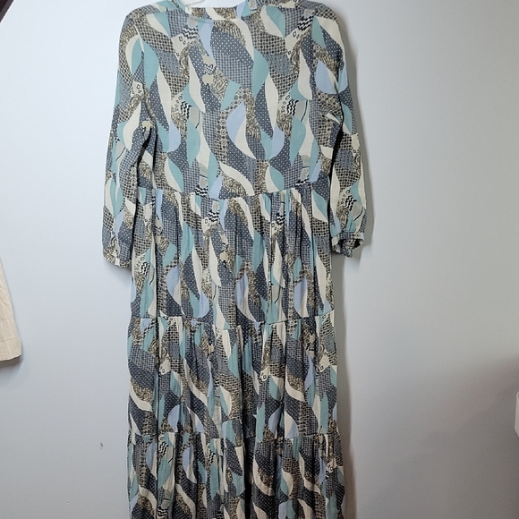 Axara Paris babydoll peasant abstract tiered midi dress 3/4 sleeves size Large - Picture 4 of 6